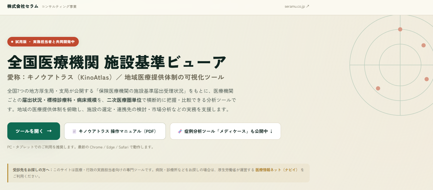 全国医療機関 施設基準ビューア「キノウアトラス」トップページ